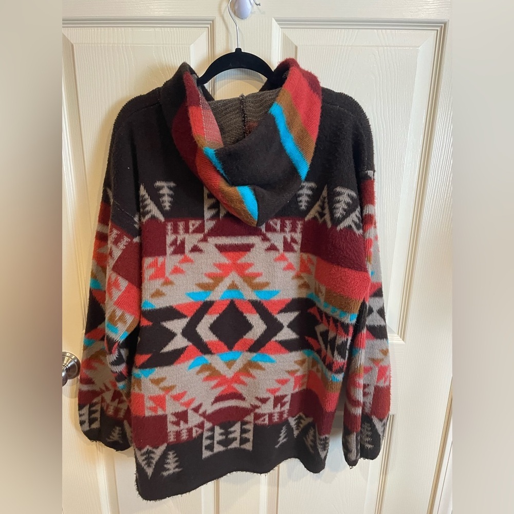 Wool Aztec Multicolor Patterned Full Zip Hooded S… - image 5